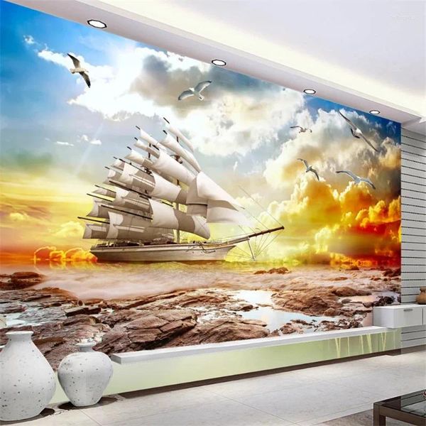 Wallpapers Wellyu personalizado papel de parede 3d pôr do sol bela paisagem suave vela natural sala de estar parede de fundo