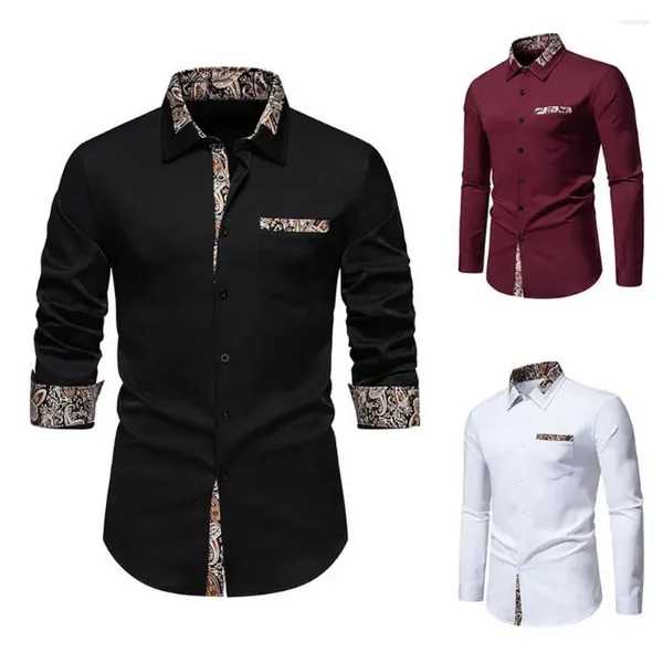 Camicie casual da uomo Top formale da uomo Camicia primavera/autunno stile retrò con stampa a colori a contrasto Design monopetto Slim Fit Manica lunga