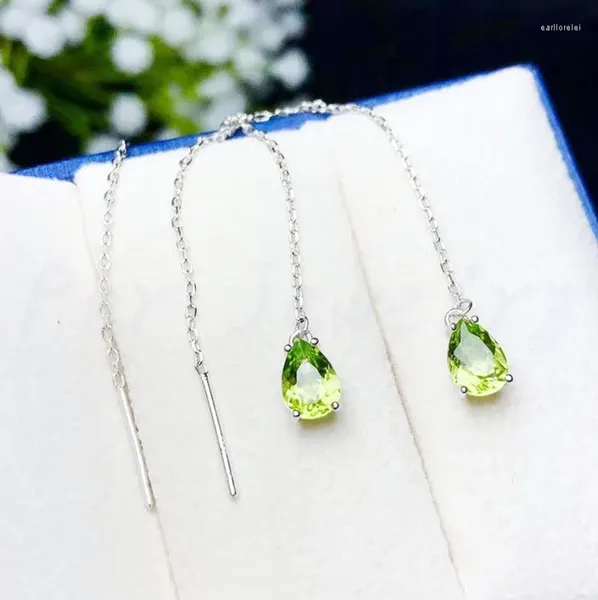 Dangle Brincos Natural Real Peridot Long Drop Brinco 0.7ct 2pcs Gemstone 925 Sterling Silver Fine Jewelry B8110605