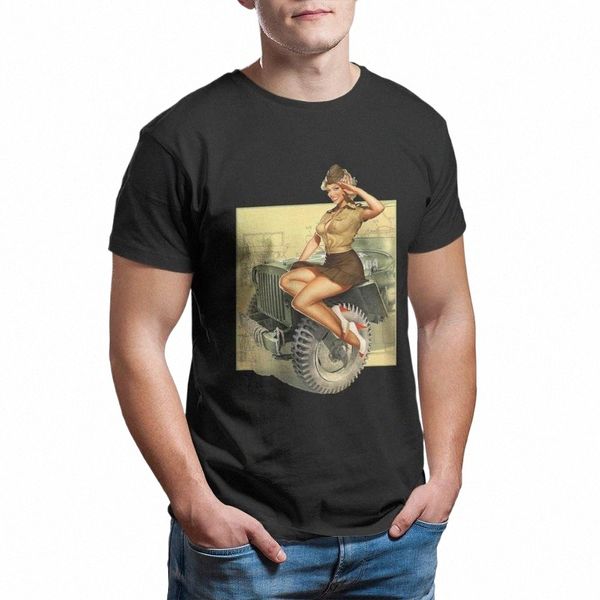 Pin-up Wwii Willys Mb Jeeps Vintage Tırmız Tişört Sıcak Satış Band Kardeşler Tişört 100% Cott O Neck T-Shirts X1EC#