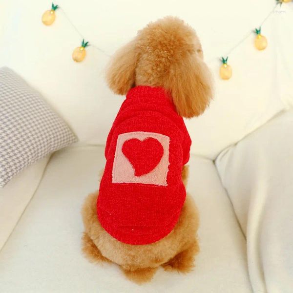 Cão vestuário outono inverno quente animal de estimação suéter macio para pequenos gatos cães filhotes bichon yorkie confortável padrão de coração vermelho malha