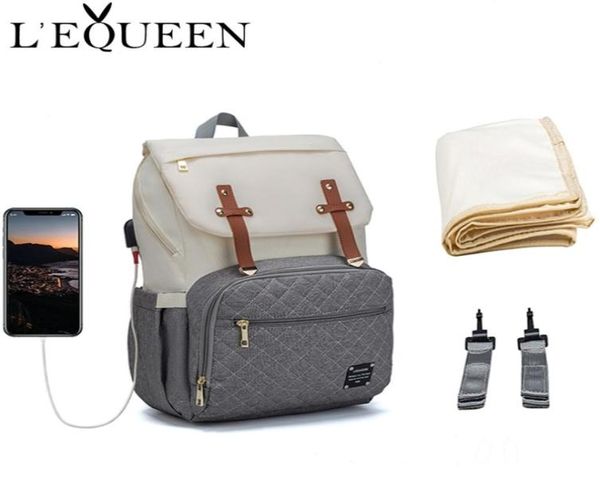 Lequeen Brand Wickeltasche, große Kapazität, USB-Mumientasche, Reiserucksack, Designer-Stilltasche für Babypflege, 2108317629680