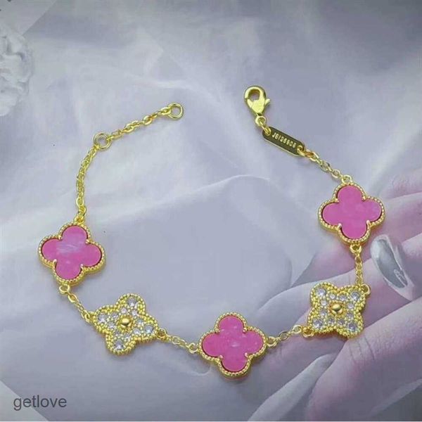 Van Jewelry Vanclef Pulseiras de trevo de quatro folhas Pulseira Cleef pulseira vanly Clefly Transmissão ao vivo da nova pulseira Lucky Grass Pulseira de diamante rosa rosa feminina sênior