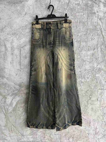 Nofaith Studios Designer-Jeans Heavy Industry Wave Ripple Made Old Wash Black Grey Micro Horn Denim Loose Pants