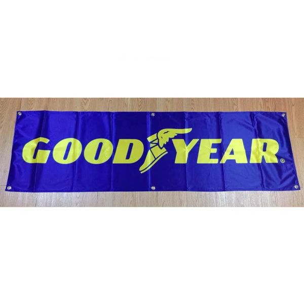 Аксессуары 130GSM 150D Полиэстер Материал Goodyear Шины Баннер 1,5*5 футов (45*150 см) Рекламный декоративный флаг гоночного автомобиля yhx329