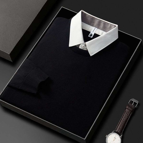 Due maglioni finti, colletto della camicia nero autunnale e invernale, parte superiore inferiore dello strato interno da uomo, maglione lavorato a maglia