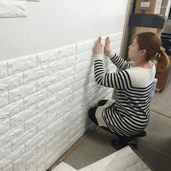 Wallpapers decoração para quarto espuma tijolo padrão moderno casa cor sólida auto-adesivo papel de parede 3d impermeável adesivos de parede