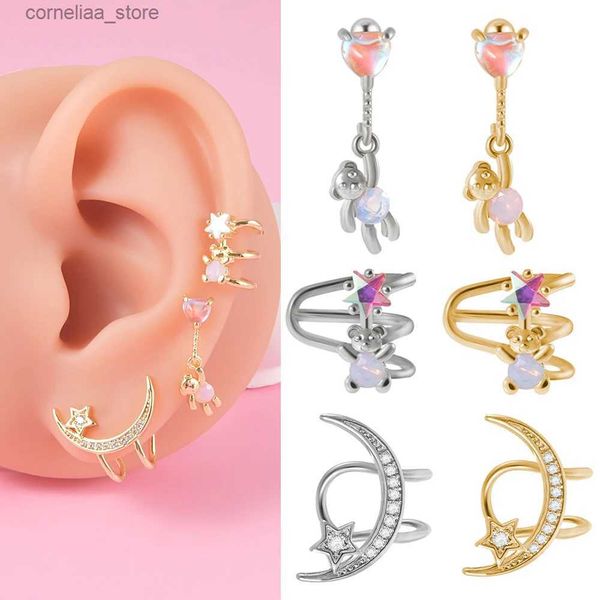 Ear Cuff Ear1 pedaço de lua em forma de orelha esquerda Cuff Ear Clip ajustável Urso Clipe de orelha não perfurado Falso perfurado espiral bolso jóias Y240326