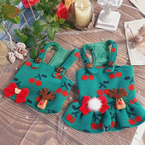 Vestidos para animais de estimação camisola de malha outono inverno médio pequeno cão roupas natal deslizamento vestido bonito colete gatinho filhote de cachorro saia de lã quente poodle