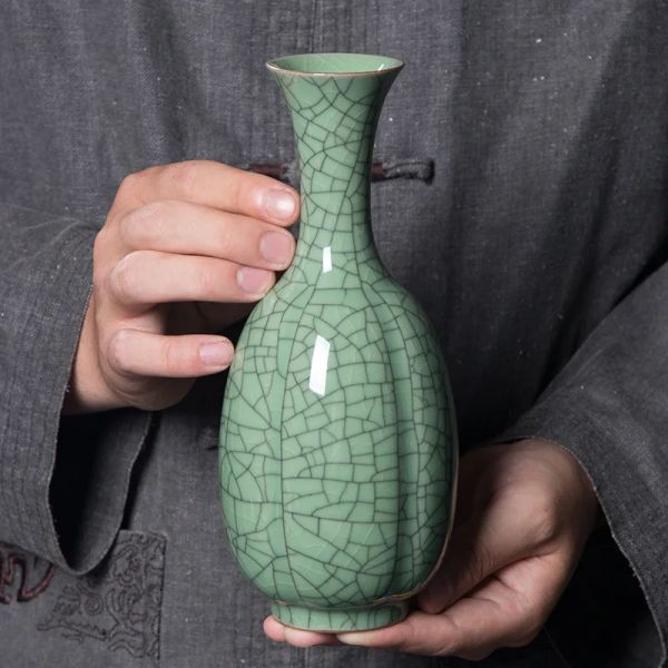 Vasi Decorazione della casa Vasi di porcellana cinese in ceramica Jingdezhen Crackle Glaze Longquan Celadon Vaso da ufficio Feng Shui Home Decor