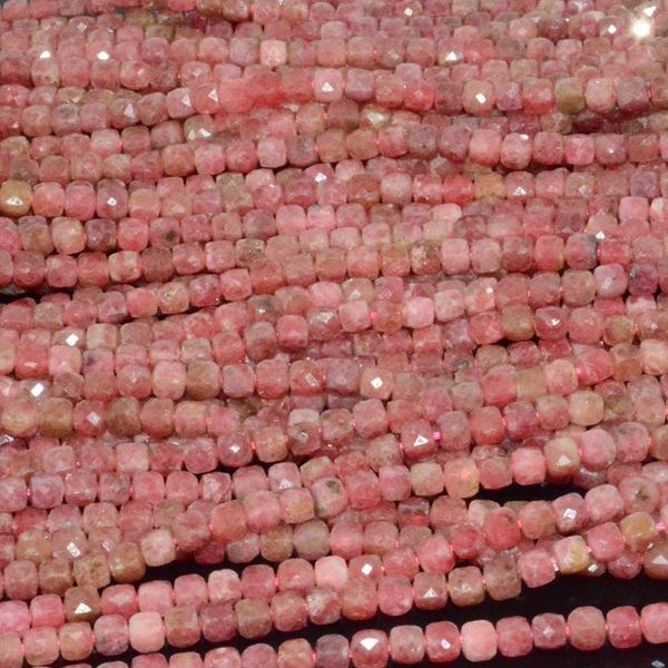 Perle cubiche sfaccettate irregolari di rodonite brasiliana naturale con pietre preziose sciolte 4 mm-4,2 mm
