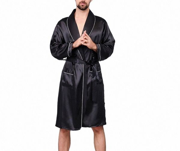 2024 pigiama sottile estivo da uomo vestaglie da uomo Homewear manica Lg Kimo accappatoio raso di seta nero indumenti da notte salotto maschile da notte F4Jg #