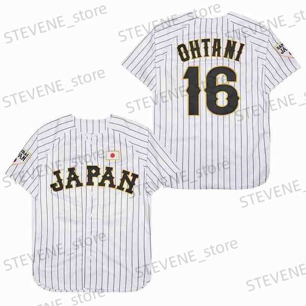 Homens camisetas BG Baseball Jersey Japão 16 OHTANI Jerseys Costura Bordado Alta Qualidade Esportes Baratos Ao Ar Livre Branco Black Stripe 2023 Mundo Novo T240325