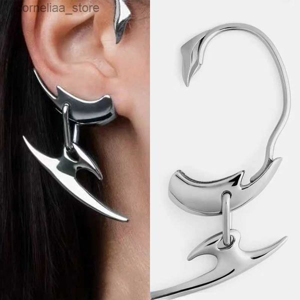 Ear Cuff Ear Cuff Novo Punk Estilo Mecânico Earless Ear Clip Neutro Hip Hop Prata Dagger Earless Brincos Perfurados Mulheres Jóias Y240326