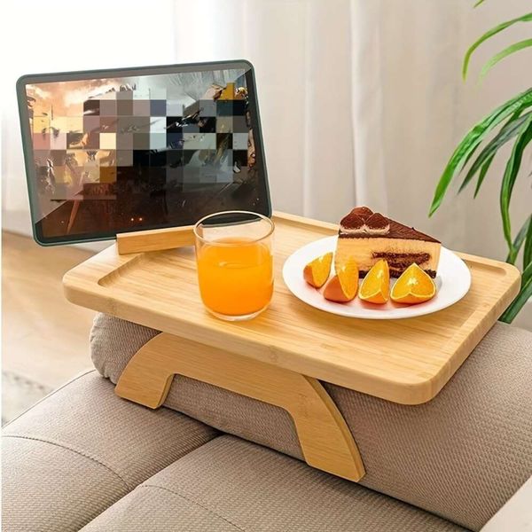 1-teiliger Tisch, Sofa-Tablett, Couch-Arm-Tablett-Clip, mit Telefonhalter, faltbare, platzsparende Beistelltische, für Snacks, Früchte, Getränke, Kaffee
