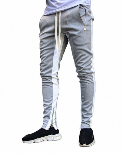 Mens Jogging Zipper Pantaloni casual Fitn Sportswear Tuta Bottoms Skinny Pantaloni sportivi Pantaloni neri Palestre Jogger Track Pants t8Bz #