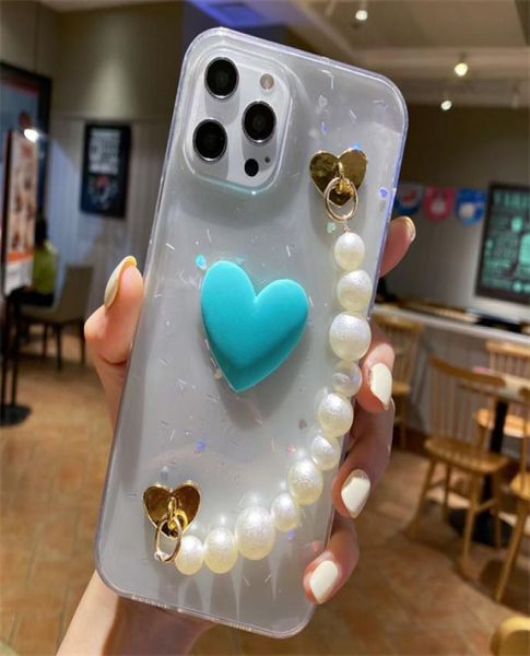 Glitzer Bling Love Heart Phone Cases Armband für iPhone 11 Pro 12max 13 Mini 8 7 6 6s plus XR X XS Max SE Drop Kleber Rückdecke Ca9665171