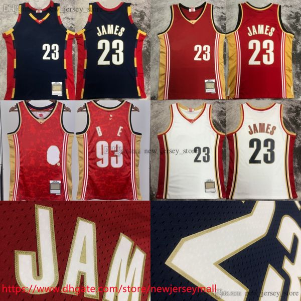 Impresso Clássico Retro Lebron 2008-09 Basquete James Jersey Vintage 2003-04 Vermelho Branco 23 James Jerseys Camisas Esportivas Respiráveis