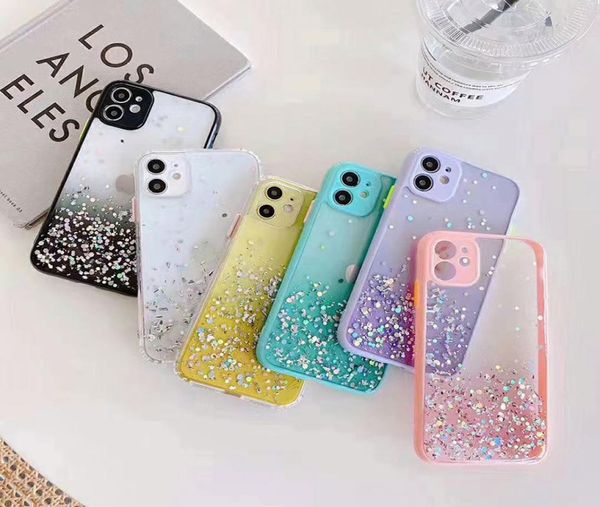 Bling Glitter Hybird Antishock Clear Case per iPhone 13 Pro Max 12 Mini 11 XS XR 6 7 8 Plus Cover della fotocamera a protezione completa6184089