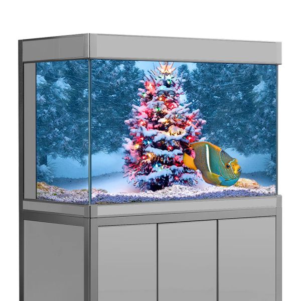 Dekorationen Fischtank Hintergrundaufkleber, Weihnachtsbaum Schneeurlaub Neujahr HD -Druck Tapete Aquarium Hintergrund Dekorationen PVC