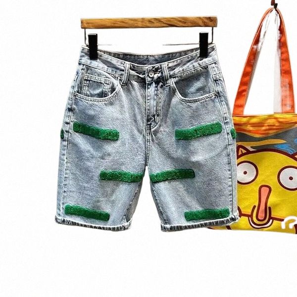 Neue Sommer Lose Luxus Männer Jeans Koreanische Kpop Stil Denim Shorts mit Handtuch Stickerei und Gerade-Cut Design männlichen Shorts e5N6 #
