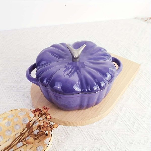 1 pc versatile in ghisa a forma di zucca in ghisa La casa, zuppe perfette, è anteriore adatto per l'uso su induzione, ceramica, elettrica, alogena e