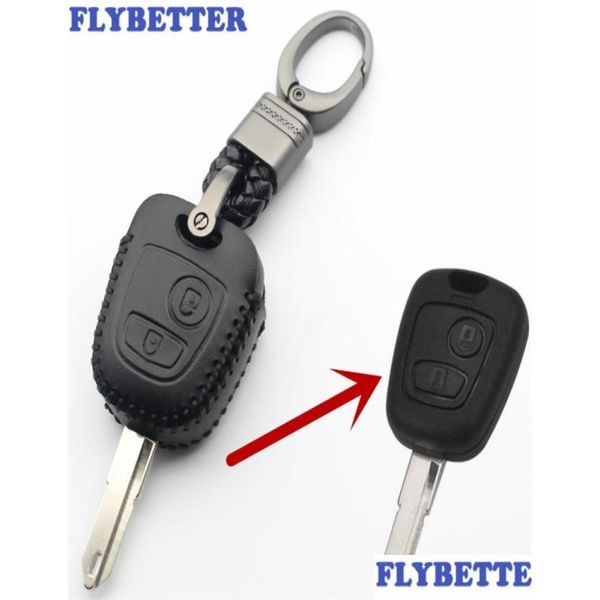 Autoschlüssel Flybetter Echtleder 2-Tasten-Hülle Er für Peugeot 206306307408406 Citroen C2C3C4C5C8Picass L3871193789 Drop Lieferung Autom Ot12D