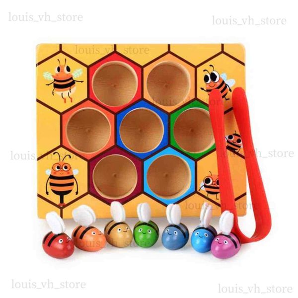 Blöcke Blöcke Montessori Hive Games Board 7pcs Bienen mit Klemmspaß, die sich für ein Spielzeug pädagogischer Bienenstufe Baby Kinder entwickeln, T240325