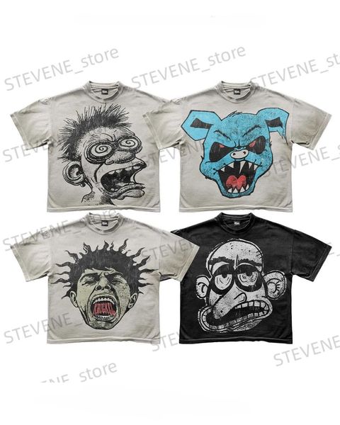 Herren T-Shirts Strtwear T-Shirt Y2k Harajuku Retro Graffiti Plus Size Baumwoll-T-Shirt Gothic Classic Casual Daily Sommer Rundhals-Shirt T240325