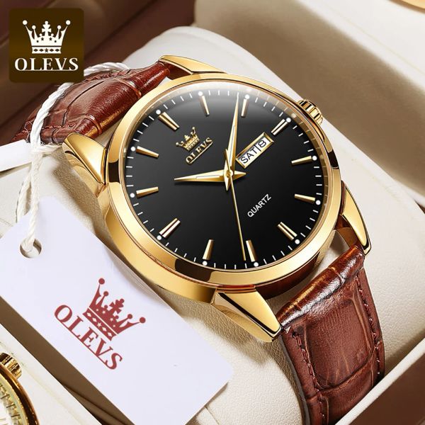 Чехлы Olevs мужские кварцевые часы с календарем водонепроницаемые мужские аналоговые часы ручные часы кожаный ремешок деловые наручные часы для подарка мужчине