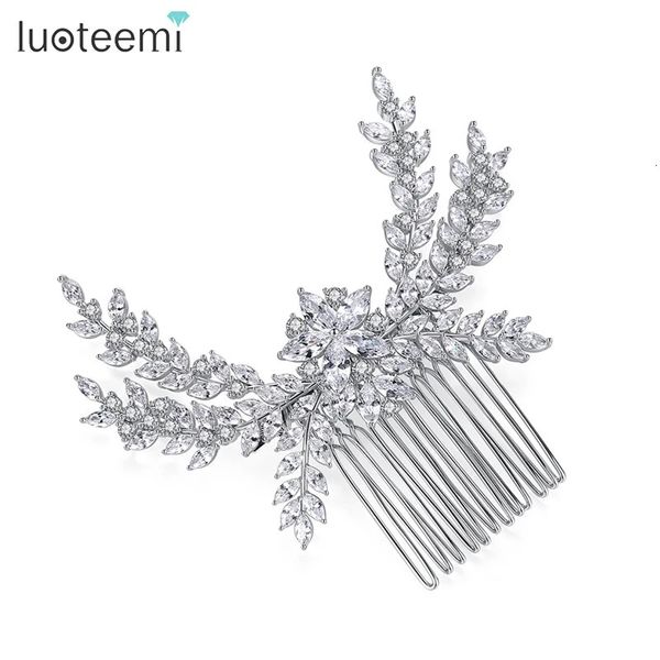 Luoteemi luxo de zircônia cúbica pente de noiva pente de cristal de cristal feminina de casamento bijoux femme ornamentos 240311