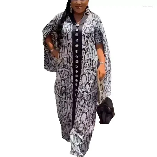 Roupas étnicas Dashiki África Plus Size Roupas Africanas para Mulheres Verão Elegante Manga Longa V-Pescoço Poliéster Maxi Vestido Vestidos