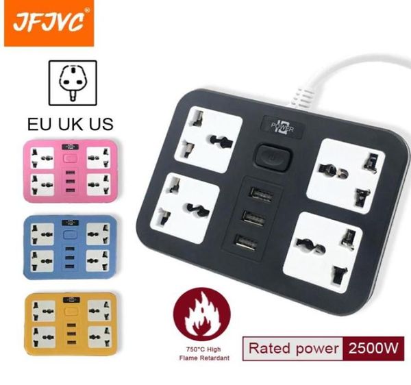 Умные вилки питания JFJVC EU UK US Plug Strip Универсальные электрические розетки USB-порты Сетевой фильтр для быстрой зарядки 18M Travel Extensi1923197