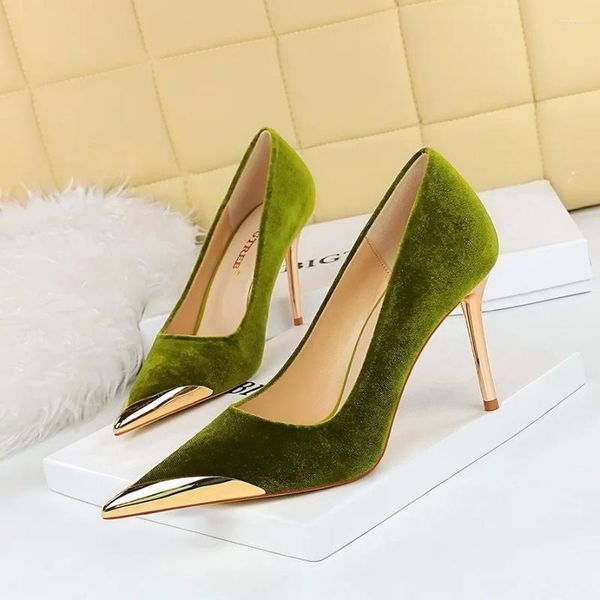 Sapatos de vestido mulheres 10cm salto alto noite verde vinho vermelho bombas scarpins casamento nupcial veludo stiletto senhora fetiche metal toe