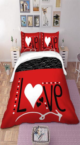 Biancheria da letto Wongs Set biancheria da letto Love Heart Colore rosso Copripiumino Federa Biancheria da letto Tessili per la casa C02236463231