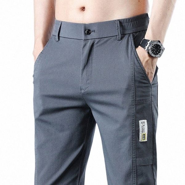 Erkek Giyim Elastik Pantolon İlkbahar Yaz Yeni İnce Düz Busin Yumuşak Pantolonlar Klasik Fi Fi Siyah Gri Deve Pant T6CX#