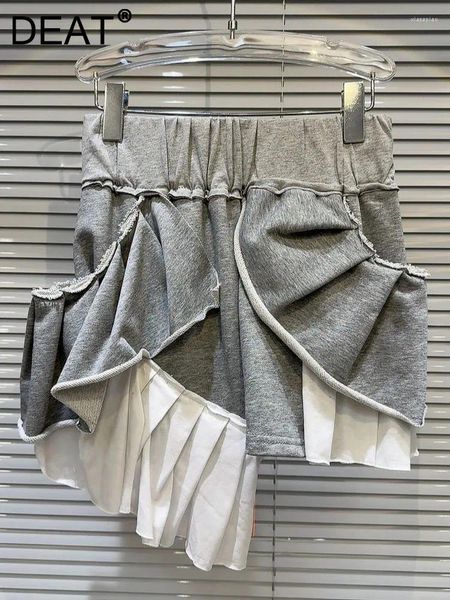 Юбки, модная женская лоскутная мятая мини-юбка 2024, весенняя мода, эластичная юбка с высокой талией и запахом, женская 11XX8669