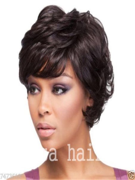 Perucas de cabelo humano encaracolado curto brasileiro celebridade barato muito curto natural preto humano nenhum laço peruca sem guleless para preto women6886779