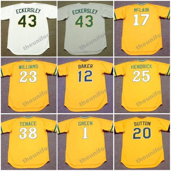 Herren Oakland 1972–1991 DENNIS ECKERSLEY DENNY McLAIN DICK GREEN DON SUTTON DUSTY BAKER GENE TENACE GEORGE HENDRICK HAROLD BAINES Throwback-Baseballtrikot S-5XL