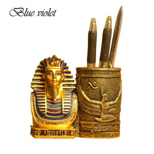 Esculturas estátua de resina moderna antigo faraó egípcio titular caneta escritório decoração para casa arte artesanato presentes caneta titular