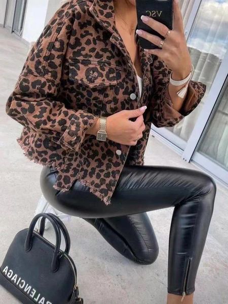 Giacche da donna Giacca di jeans leopardata Camicia da donna stile Jeancoat Primavera Autunno Donna Casual Top Street Capispalla Lady Student