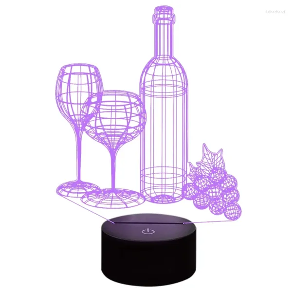 Luzes noturnas SV-3D Copo de vinho Lâmpada de garrafa 7 cores mudando ilusão óptica LED Press USB Aniversário Presentes de Natal para crianças meninas