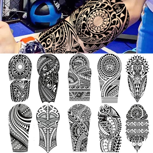 100 Pcs Atacado À Prova D 'Água Tatuagens Temporárias Adesivo Homem Boêmio Lobo Totem Árabe Script Corpo Braço Arte Falso Mulheres Tatoos 240311