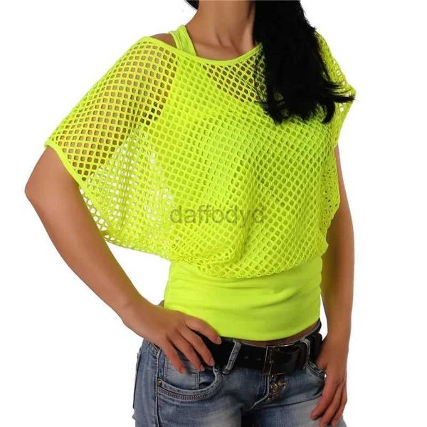 Damen Tanks Camis Mesh Neue Mesh Kurzarm Casual Neongrün Sexy Hollow Mesh Eye Mask T-Shirt und Tank Top Damenmode Blaues Hemd G1005 24326