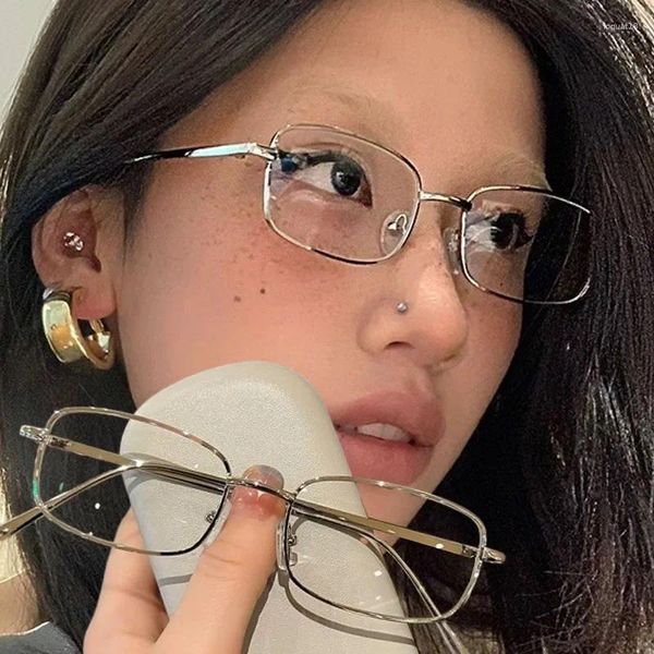 Sonnenbrille Y2K Silber Gold Legierung Rahmen Gläser Für Frauen Mädchen Harajuku Kleine Quadratische Retro Brillen Klare Lesebrille Brillen
