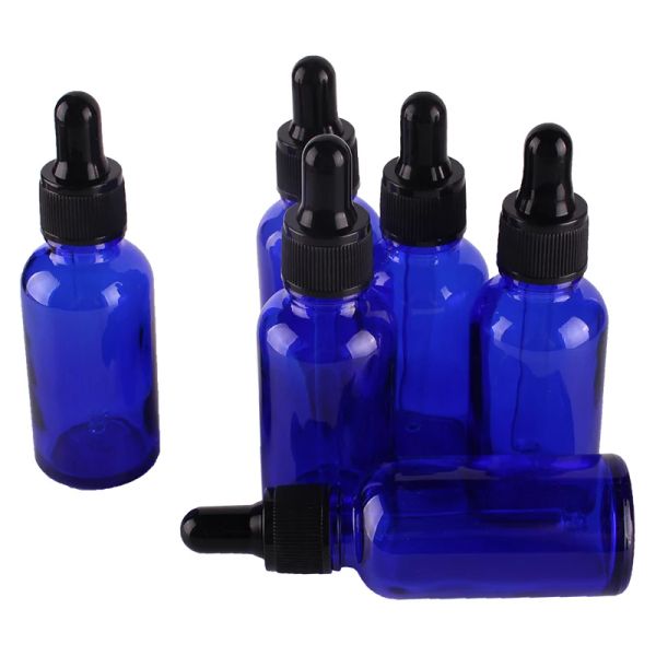 Frascos 6pcs 30ml 1oz frascos conta-gotas de vidro azul cobalto com pipeta perfumes vazios frascos líquidos