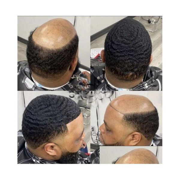 Мужские детские парики Афро-американский афро-кудрявый кудрявый парик Fl Кружевной парик Индийский девственный человеческий волос Замена для чернокожего человека Fast E Dhp3T
