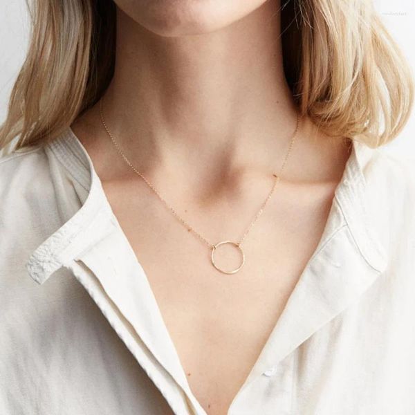 Anhänger Halsketten Mode Edelstahl Halskette Für Frauen Gold Farbe Kreis Zierliche Dünne Choker Einfache Minimalistischen Schmuck Geschenke