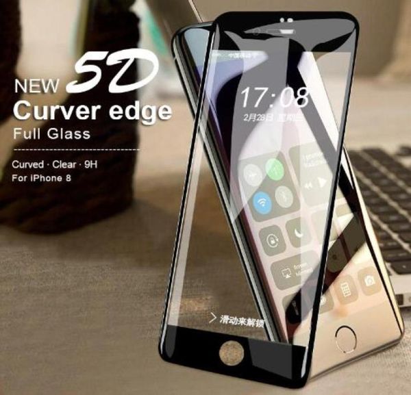 5D Curved Edge Protect Glass para iPhone X 8 7 Plus Protetor de tela no Apple iPhone 6 Glass Tempered Full Film6510974