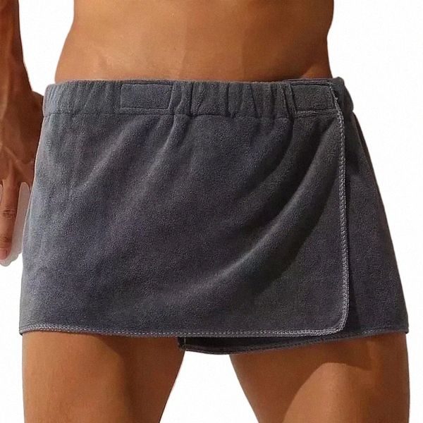 Menmode Сексуальные штаны для сна Пижамы из микрофибры Мужская ночная рубашка Короткие полотенца Брюки Халат с разрезом по бокам Мягкие толстые брюки-кюлоты k7cs #
